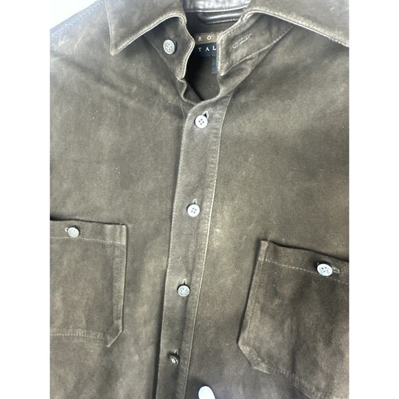 Robert Talbott Men's Brown Suede Leather Shacket Shirt Jacket Button Size Large - Picture 8 of 16